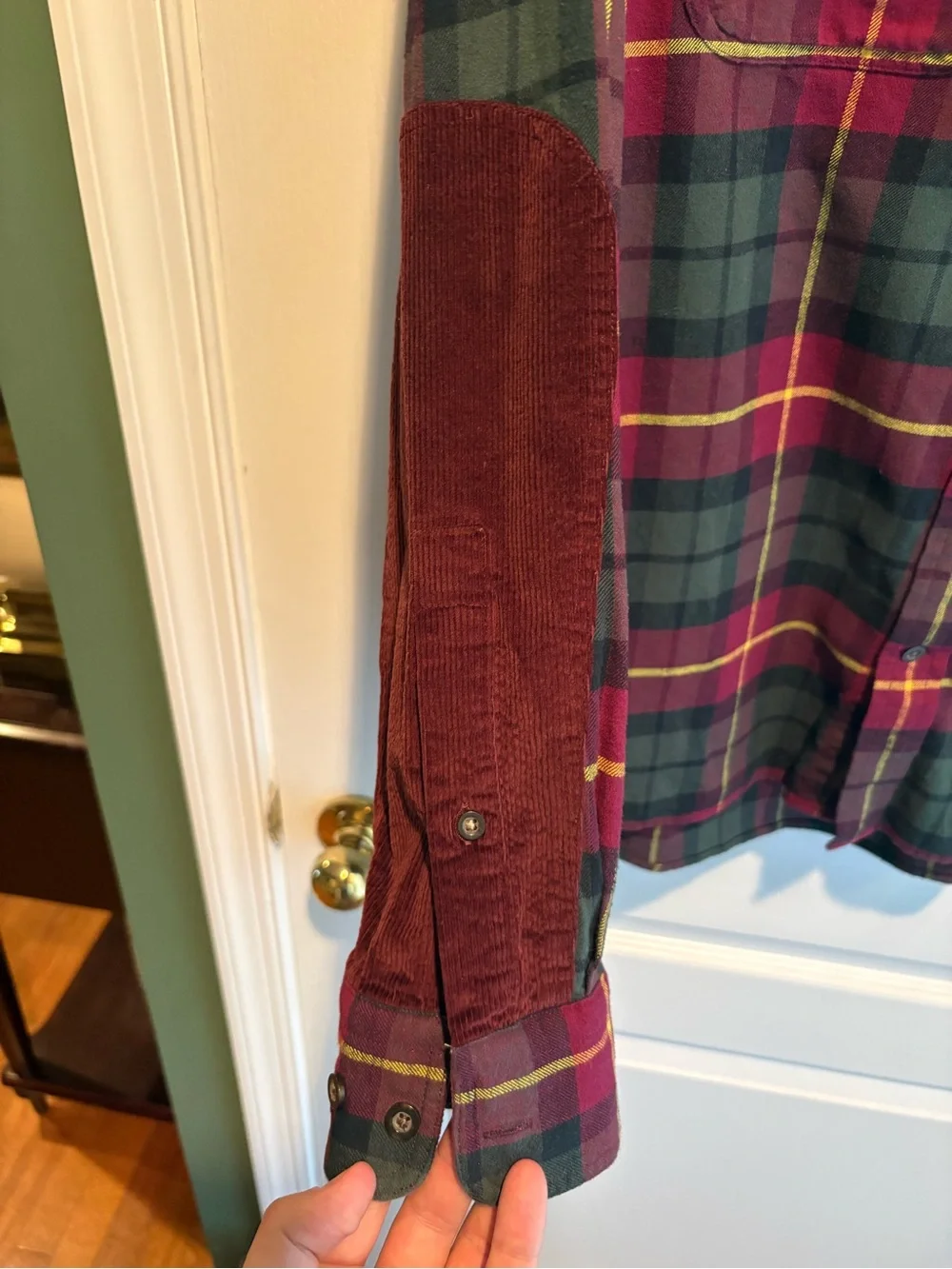 Banana Republic Burgundy, Green and Yellow Plaid Long-Sleeve Shirt